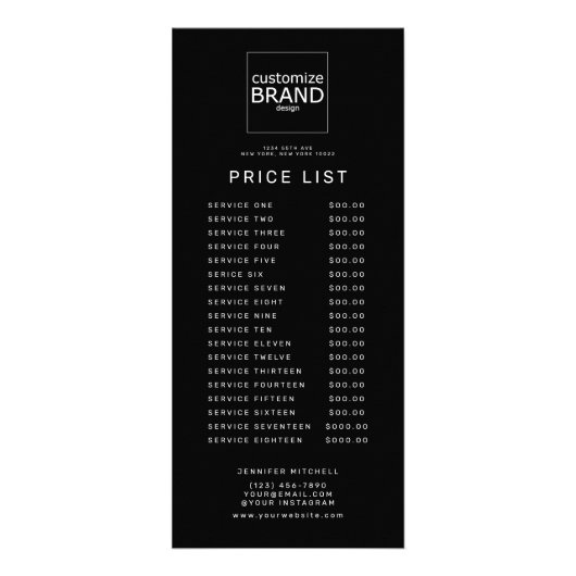 Professionele aangepaste zwarte-prijsservicelijst  reclamekaart (Achterkant)