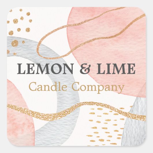 Professionele Abstracte pasta Waterverf Gold Pink Vierkante Sticker (Voorkant)