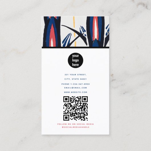 Professionele Abstracte Retro  Waterverf Kunst Visitekaartje (Achterkant)