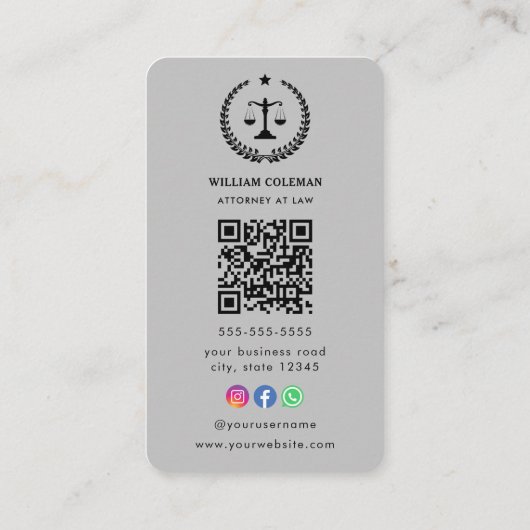 Professionele Advocaat Gerechtelijke Schaal QR Cod Visitekaartje (Achterkant)