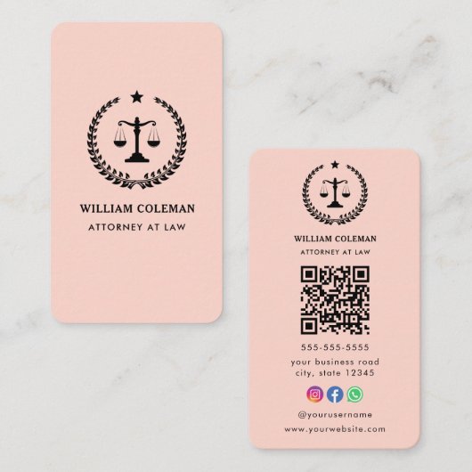 Professionele Advocaat Gerechtelijke Schaal QR Cod Visitekaartje (Voorkant / Achterkant)