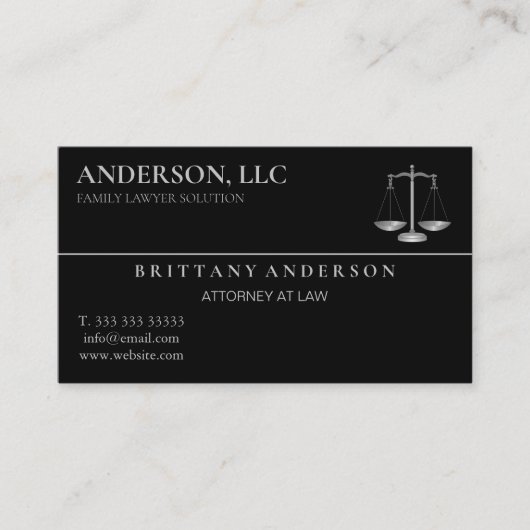 Professionele advocaat op de zwarte schaal visitekaartje (Voorkant)