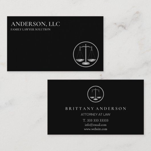 Professionele advocaat op de zwarte schaal visitekaartje (Voorkant / Achterkant)