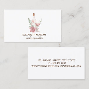 Professionele Aquarel Wijn Glas,Fles,Bloemen Visitekaartje