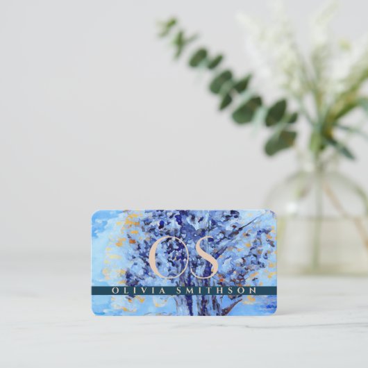 Professionele artistieke boom, monogrammen QR Visitekaartje (Staand voorkant)