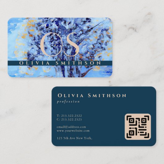 Professionele artistieke boom, monogrammen QR Visitekaartje (Voorkant / Achterkant)