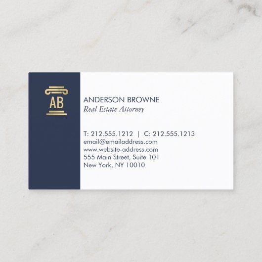 Professionele Attorney Monogram Goud/Navy Blauw Visitekaartje (Achterkant)