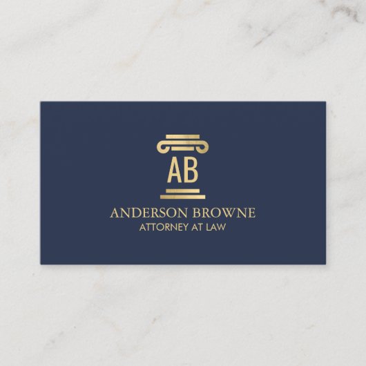 Professionele Attorney Monogram Goud/Navy Blauw Visitekaartje (Voorkant)