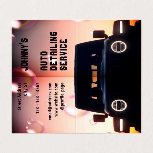 Professionele auto bij schemering afbeelding visitekaartje (Buitenkant ongevouwen)