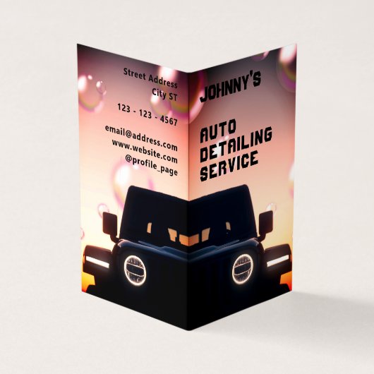 Professionele auto bij schemering afbeelding visitekaartje (Buitenkant)