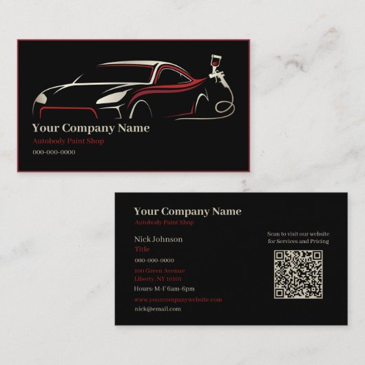 Professionele Auto Body Paint Shop Automobiel Visitekaartje (Voorkant / Achterkant)