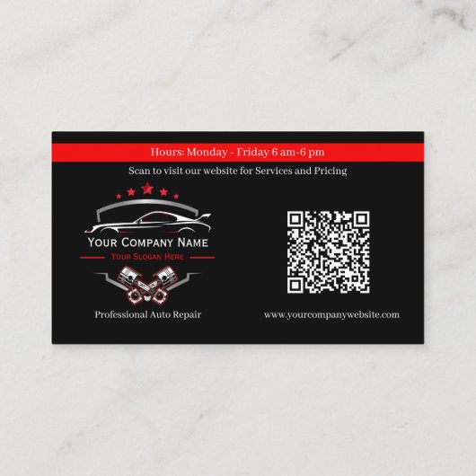 Professionele auto reparatie, Auto Mechanic Visitekaartje (Achterkant)