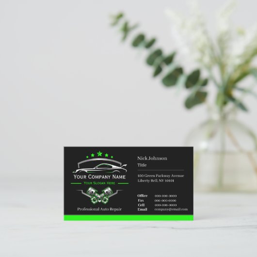 Professionele auto reparatie, Auto Mechanic Visitekaartje (Staand voorkant)