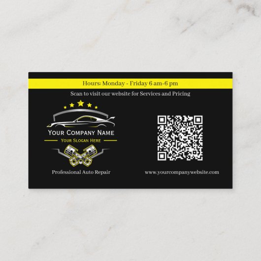 Professionele auto reparatie, Auto Mechanic Visitekaartje (Achterkant)