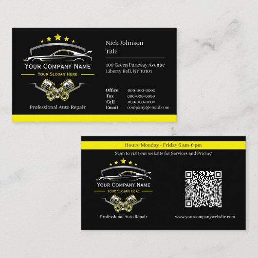 Professionele auto reparatie, Auto Mechanic Visitekaartje (Voorkant / Achterkant)