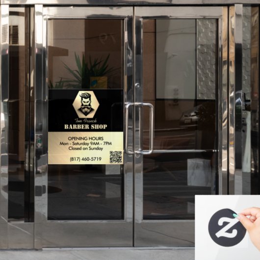 Professionele Barber Shop zwart & goud Openingstij Raamsticker (Kantoordeur)