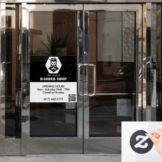 Professionele Barber Shop zwart&wit Openingstijden Raamsticker (Kantoordeur)