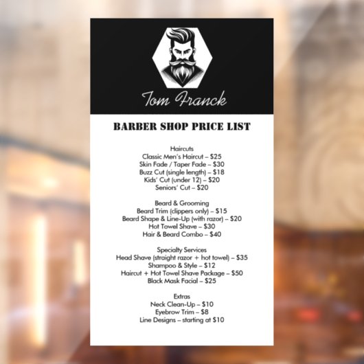 Professionele Barber Shop zwart&wit Prijslijst Raamsticker (Vel 2)