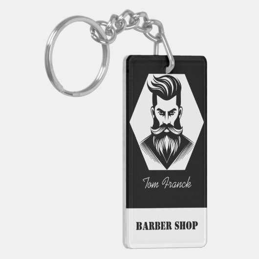 Professionele Barber Shop zwart&wit Sleutelhanger (Voorkant Links)