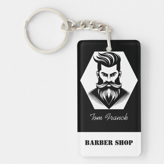 Professionele Barber Shop zwart&wit Sleutelhanger (Voorkant)