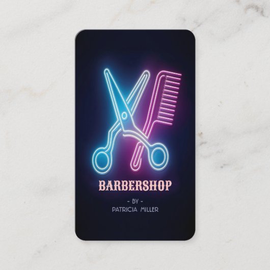 Professionele Barbershop Neon Barber's Schaar Visitekaartje (Voorkant)