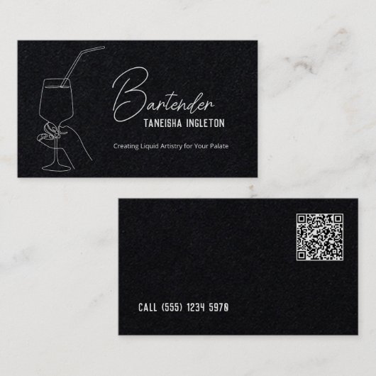 Professionele Bartender Custom QR Premium Visitekaartje (Voorkant / Achterkant)