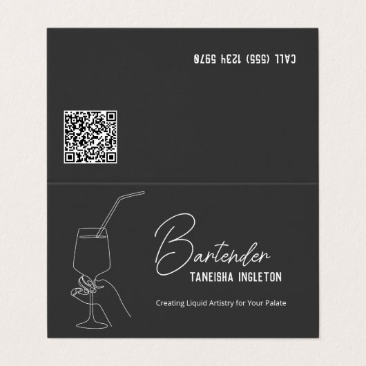 Professionele Bartender Custom QR Tips Visitekaartje (Buitenkant ongevouwen)