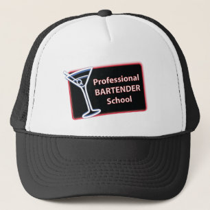 Professionele Bartender School Logo Trucker Hoed Pet