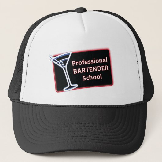 Professionele Bartender School Logo Trucker Hoed Trucker Pet (Voorkant)