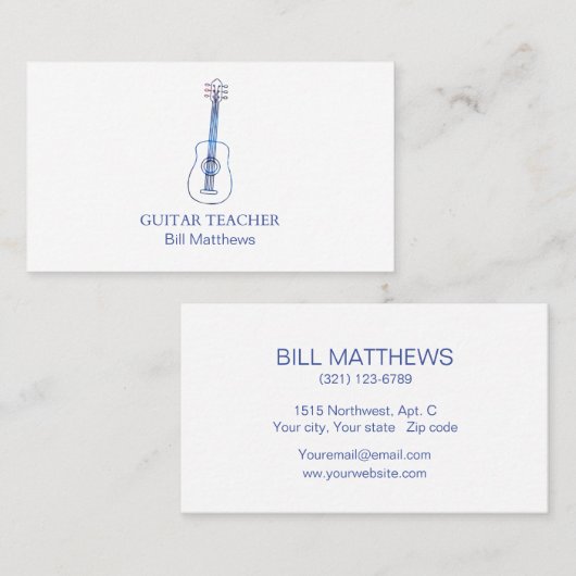 Professionele basis moderne gitaarleraar visitekaartje (Voorkant / Achterkant)