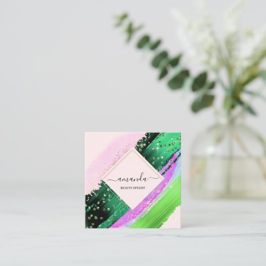 Professionele Beauty Makeup Logo Tropisch Paars Ro Vierkante Visitekaartje (Staand voorkant)