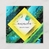 Professionele Beauty Makeup Logo Yellow Blue Lijst Vierkante Visitekaartje (Voorkant)