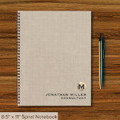 Professionele Beige Linnen Gouden Monogram Notitieboek