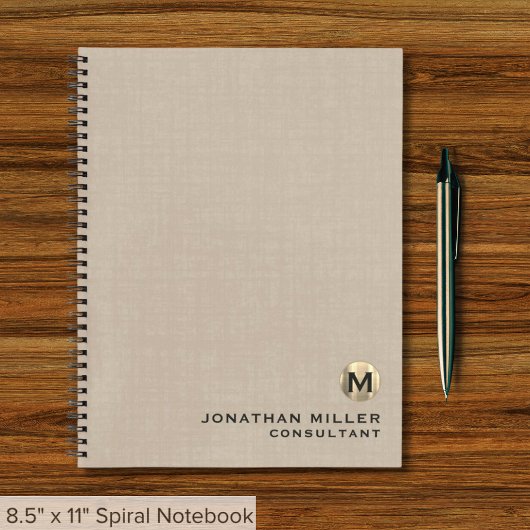 Professionele Beige Linnen Gouden Monogram Notitieboek
