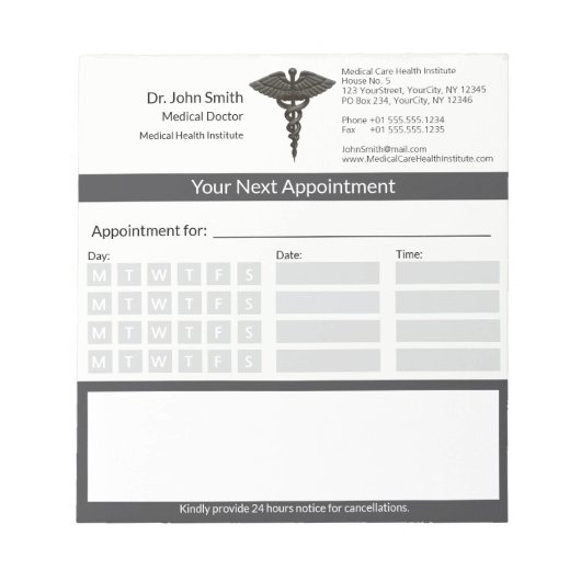 Professionele Black Caduceus medische afspraak Notitieblok (Voorkant)