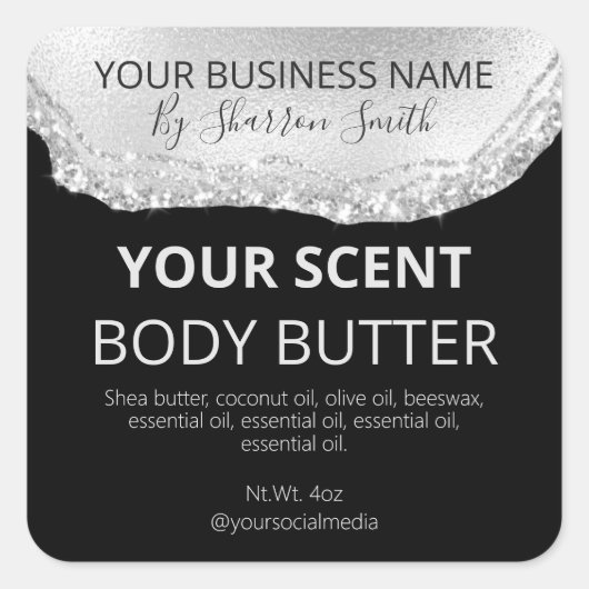 Professionele Black Silver Agaat productetiketten Vierkante Sticker (Voorkant)