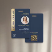 Professionele Blauw & Goud Notaris QR Code Foto-ID Badge