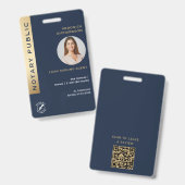 Professionele Blauw & Goud Notaris QR Code Foto-ID Badge (Voor- en achterkant)