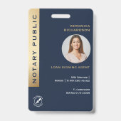 Professionele Blauw & Goud Notaris QR Code Foto-ID Badge (Voorkant)