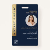 Professionele Blauw & Goud Notaris QR Code Foto-ID Badge (Voorkant)