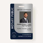 Professionele Blauw Zilver Notaris Logo Foto QR Co Badge (Voorkant)