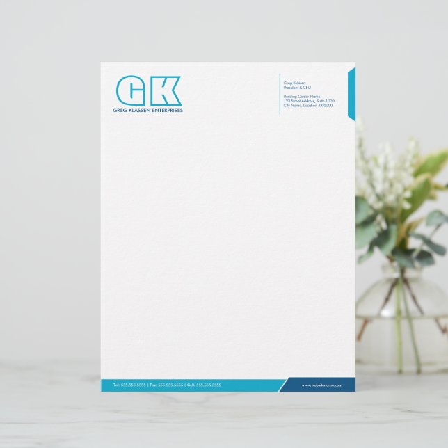 Professionele Blauwe en Blauwgroen Letterkop Sjabl Custom Briefhoofd (Staand voorkant)