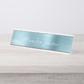 Professionele Blauwe Folie Modern Bureau Naambordje (Voorkant)