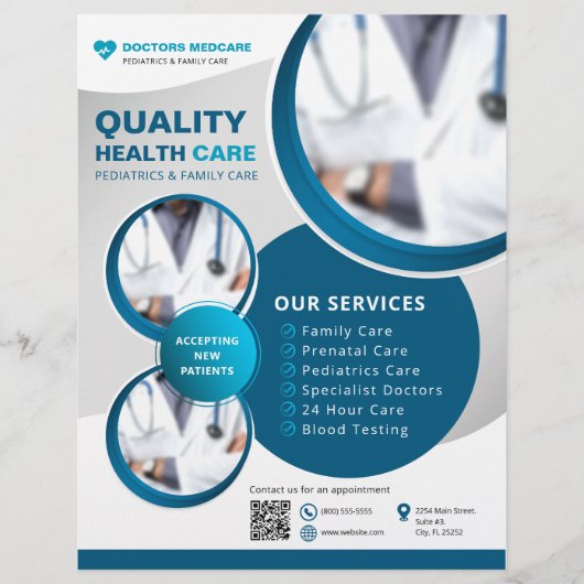 Professionele Blauwe Gezondheidszorg Medische Zorg Flyer (Voorkant)