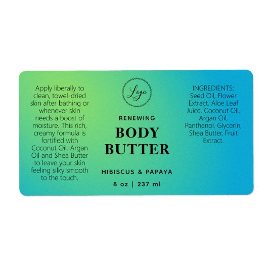 Professionele Blauwe Groene Body Butter Labels (Voorkant)