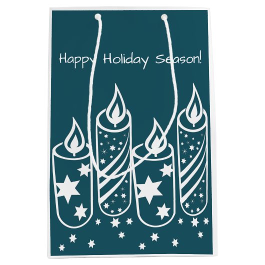 Professionele blauwe kaarsen Happy Holiday-seizoen Medium Cadeauzakje (Voorkant)