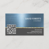 Professionele blauwe metallische QR-code Visitekaartje (Voorkant)