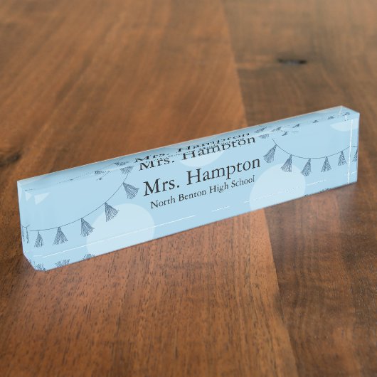 Professionele Blauwe Polka Dot Leraar Naambordje (Zijkant)