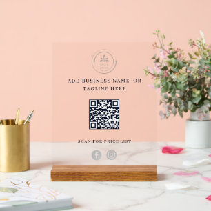 Professionele blauwe QR-code met Business Logo Acryl Bord
