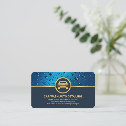 Professionele blauwe waterdruppels Gold Auto auto Visitekaartje (Staand voorkant)